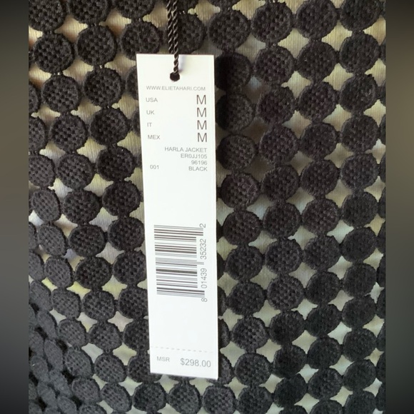$298 ELIE TAHARI M Black Harla Perforated Cascade Jacket Sheer Spring Open Knit - Picture 9 of 14